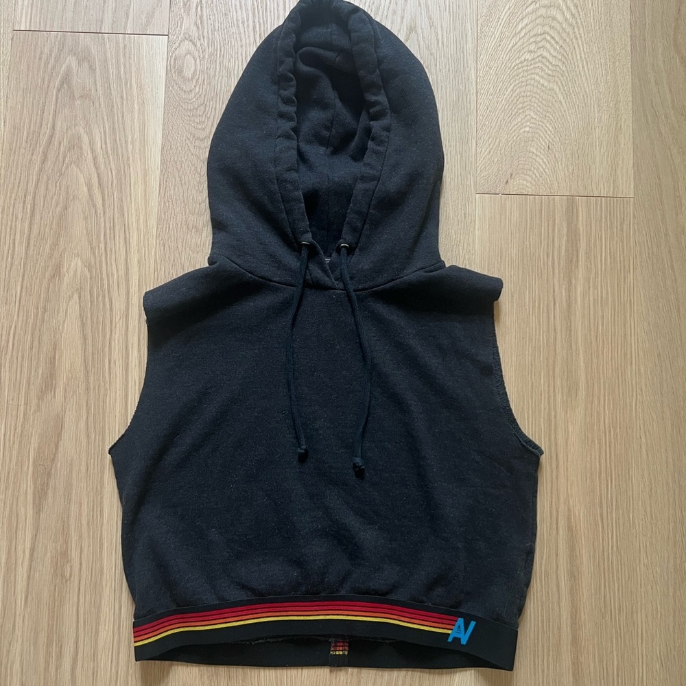 Aviator Nation Women’s Logo Stripe Sleeveless Cropped Hoodie